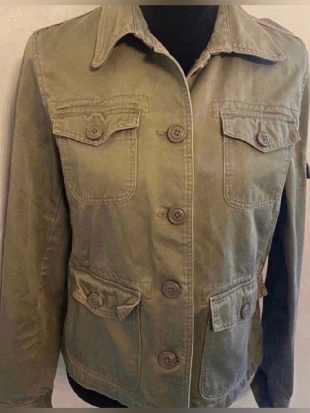 Olive Green Women's Button-Front Utility Jacket (Size M)